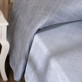 Ornamental Elegance Flip Flop Self Texture Blue Bed Cover/Bed Spread