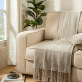 Blaize 100% Cotton Solid Weave Beige 1Pc Throw