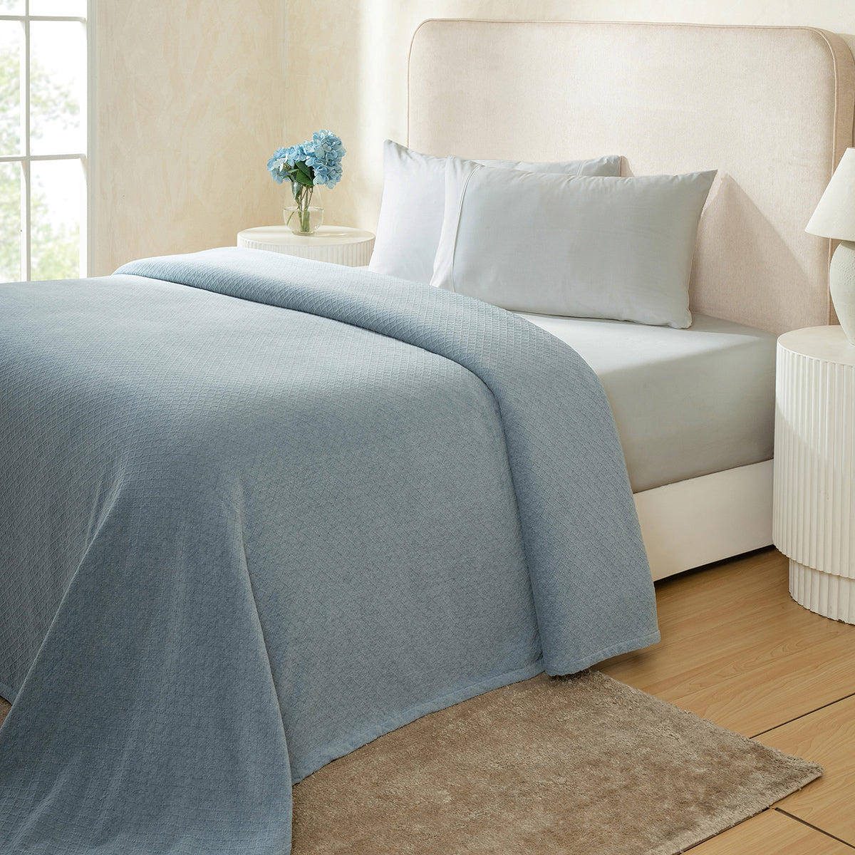 Blaize 100% Cotton Solid Weave Blue Bed Cover