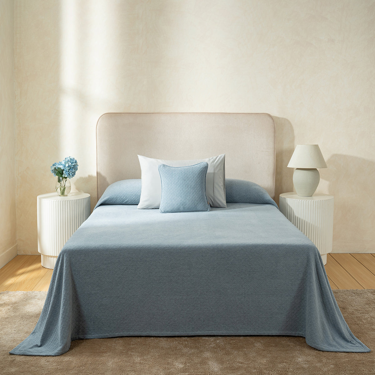 Blaize 100% Cotton Solid Weave Blue Bed Cover