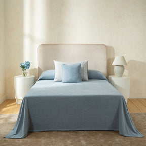 Blaize 100% Cotton Solid Weave Blue Bed Cover