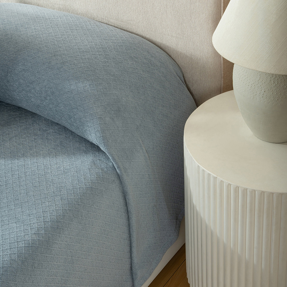 Blaize 100% Cotton Solid Weave Blue Bed Cover