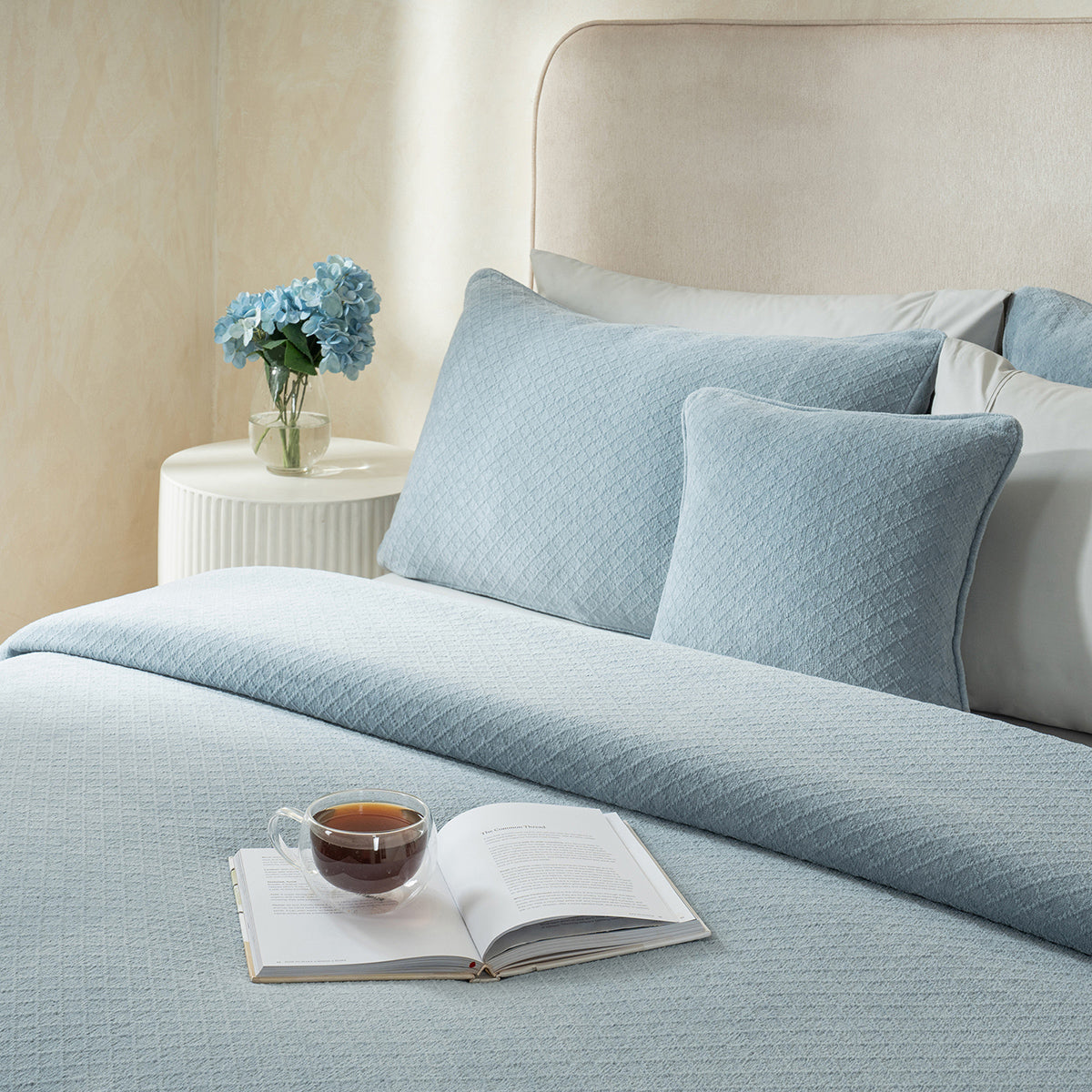 Blaize 100% Cotton Solid Weave Blue Bed Cover