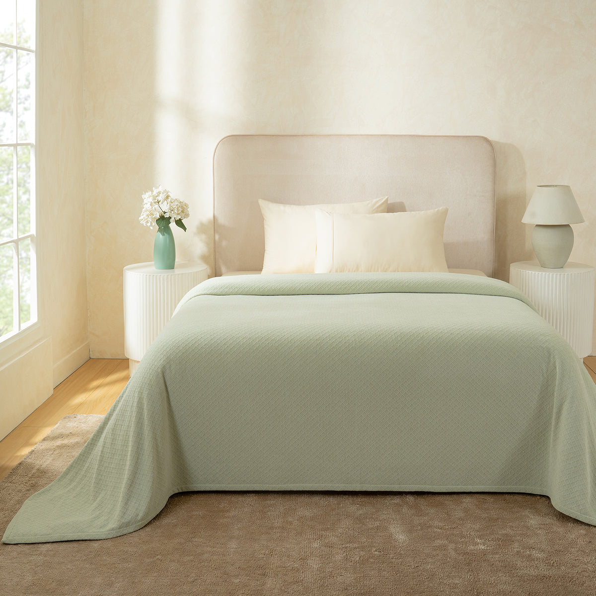 Blaize 100% Cotton Solid Weave Green Bed Cover
