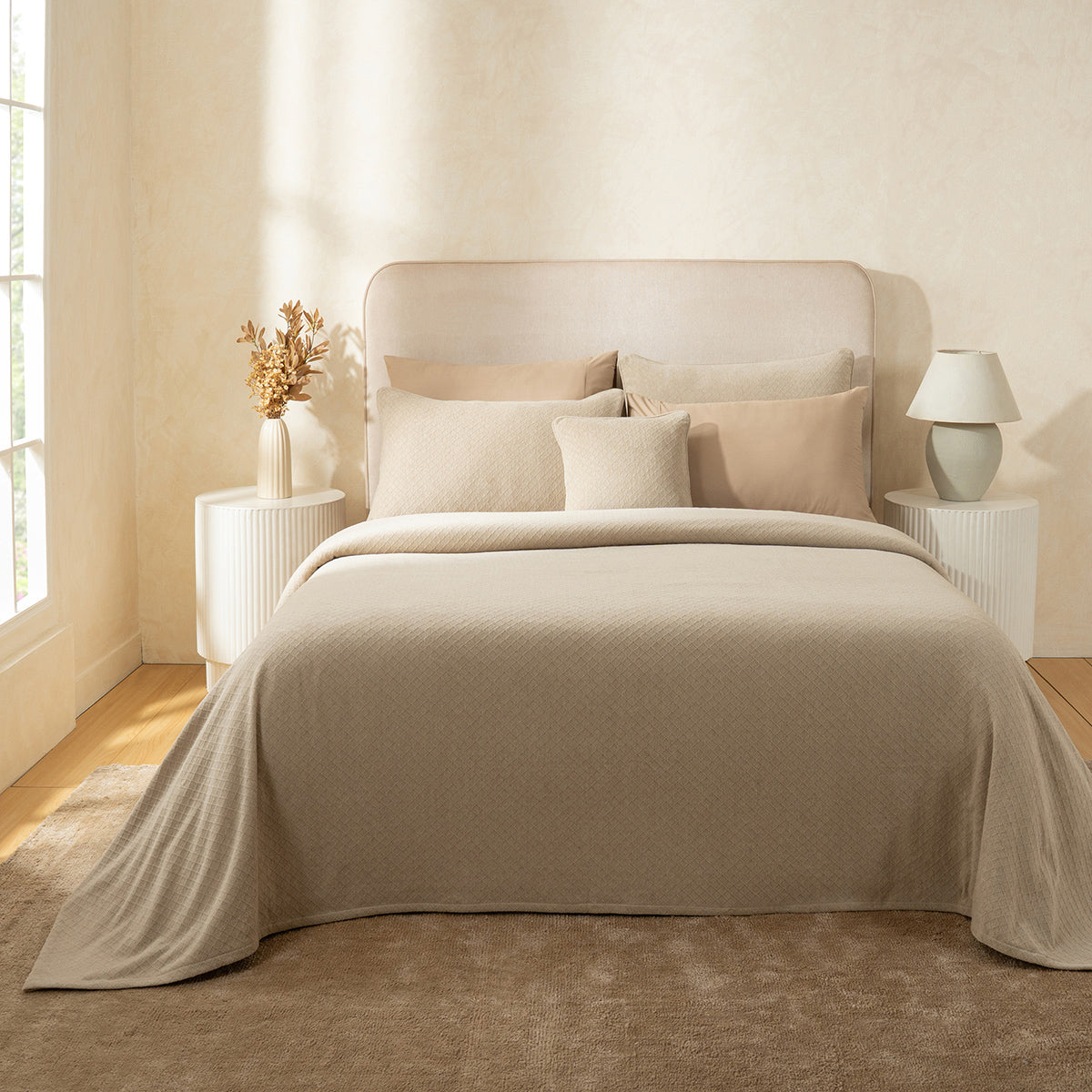 Blaize 100% Cotton Solid Weave Beige Bed Cover