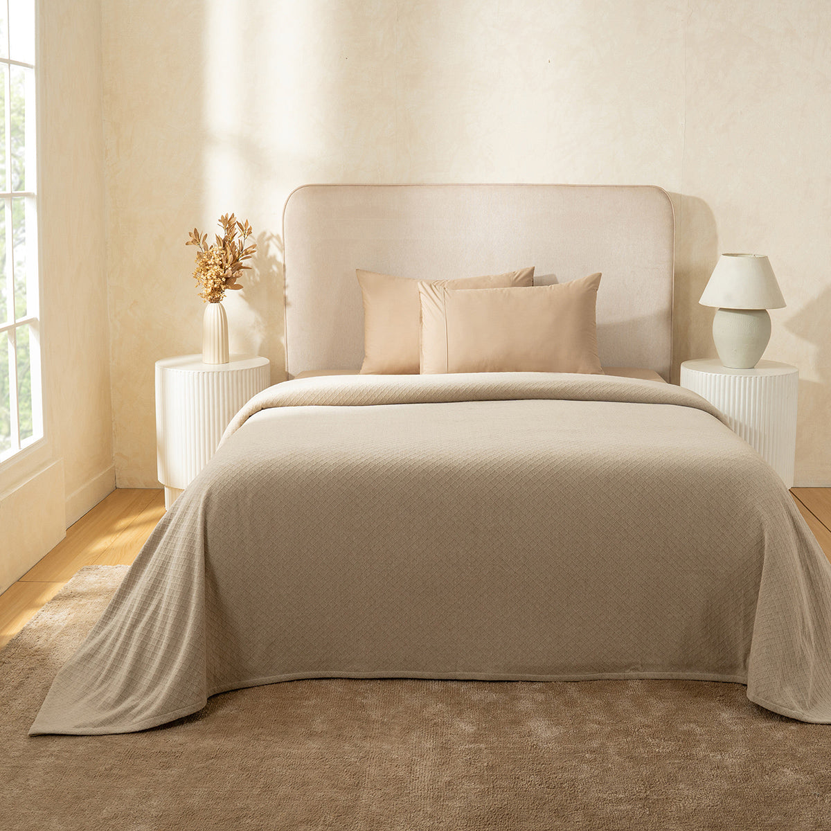 Blaize 100% Cotton Solid Weave Beige Bed Cover