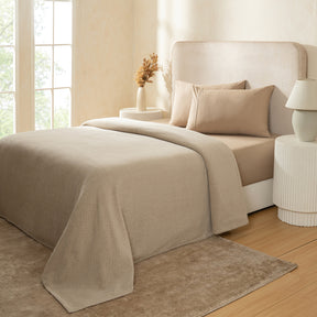 Blaize 100% Cotton Solid Weave Beige Bed Cover