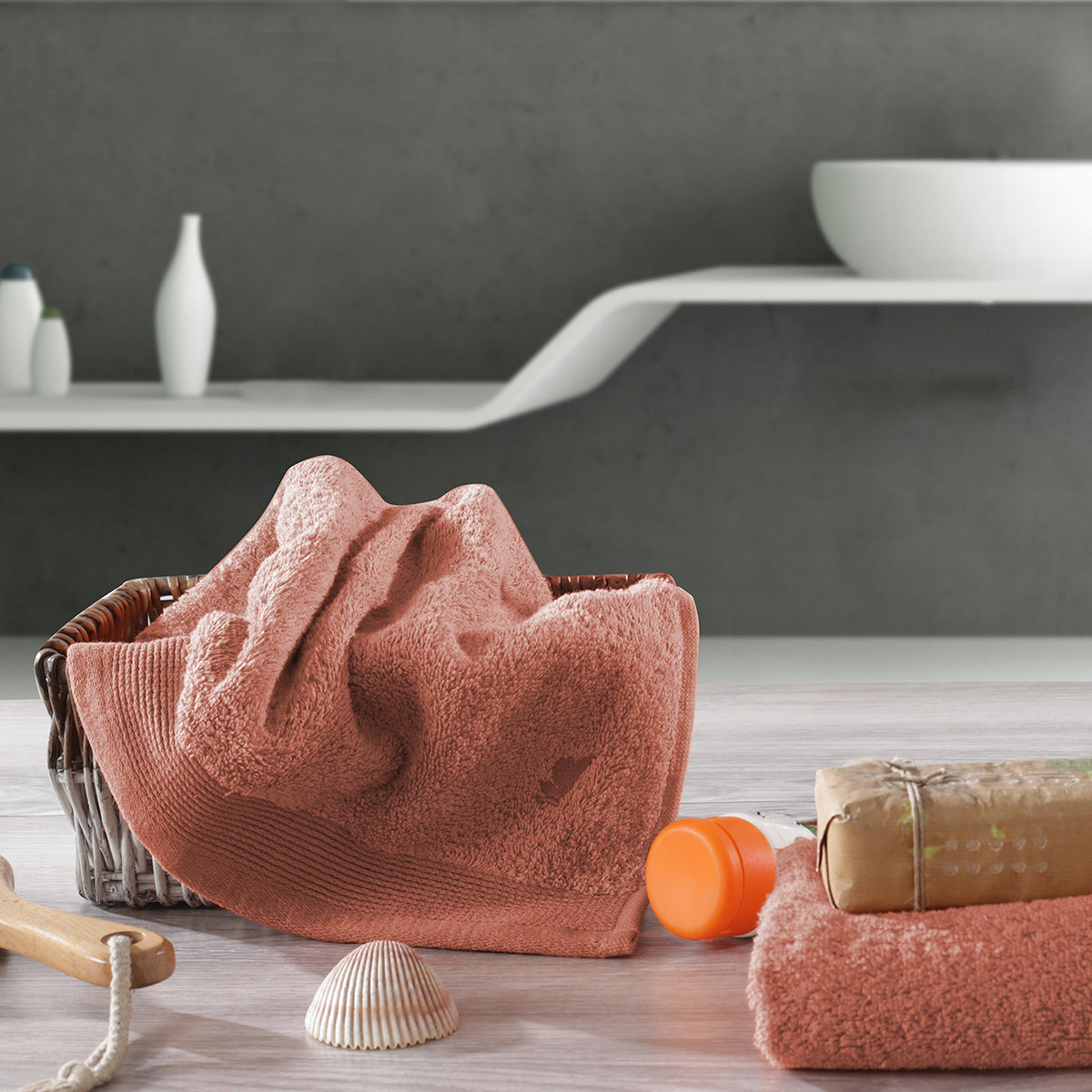 Embedded Stripe Antimicrobial Antifungal Super Absorbent & Soft Light Mahogany Towel