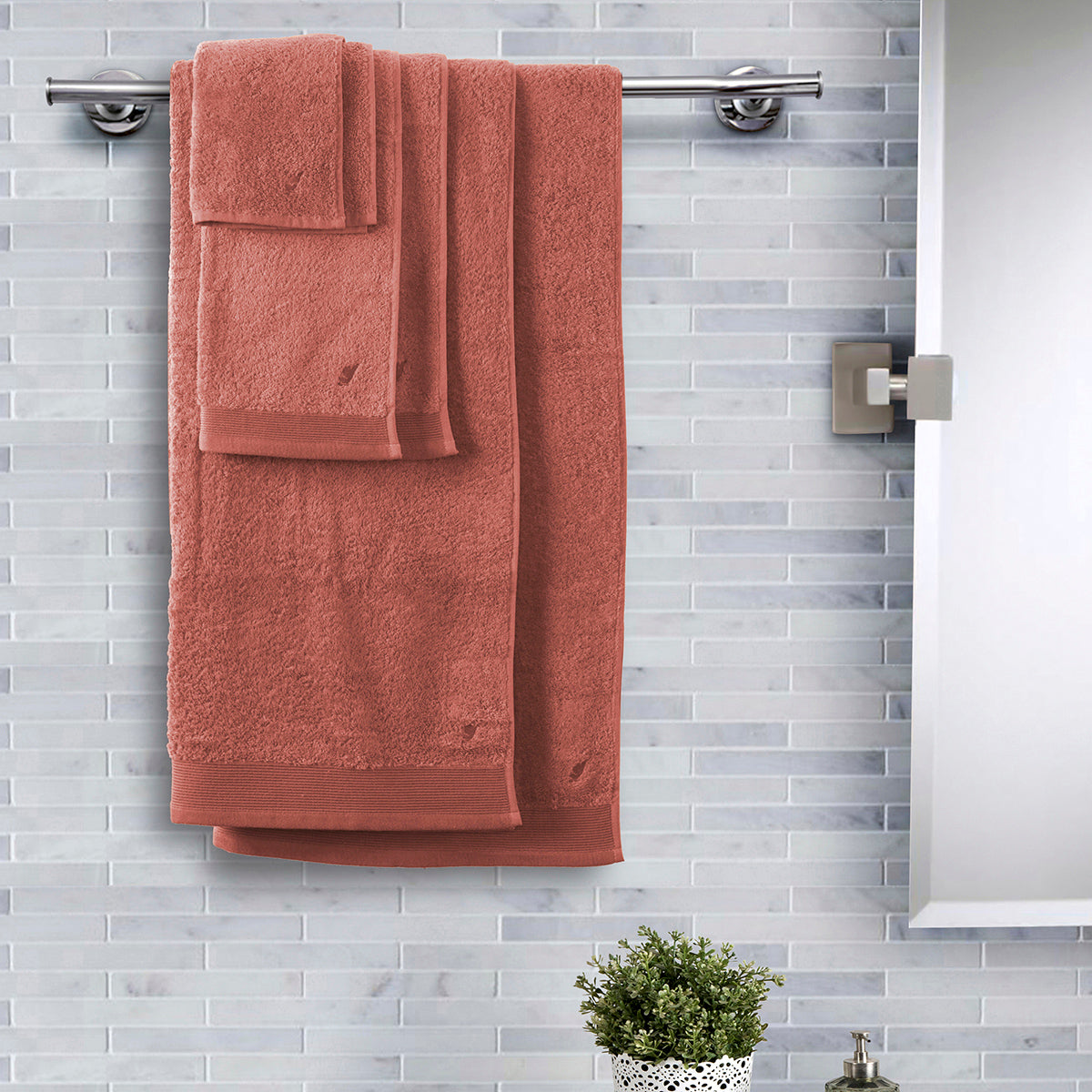 Embedded Stripe Antimicrobial Antifungal Super Absorbent & Soft Light Mahogany Towel