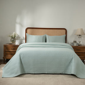 Colorart Penelope AC Quilt Set/Quilted Bed Cover Set/Comforter Misty Aqua