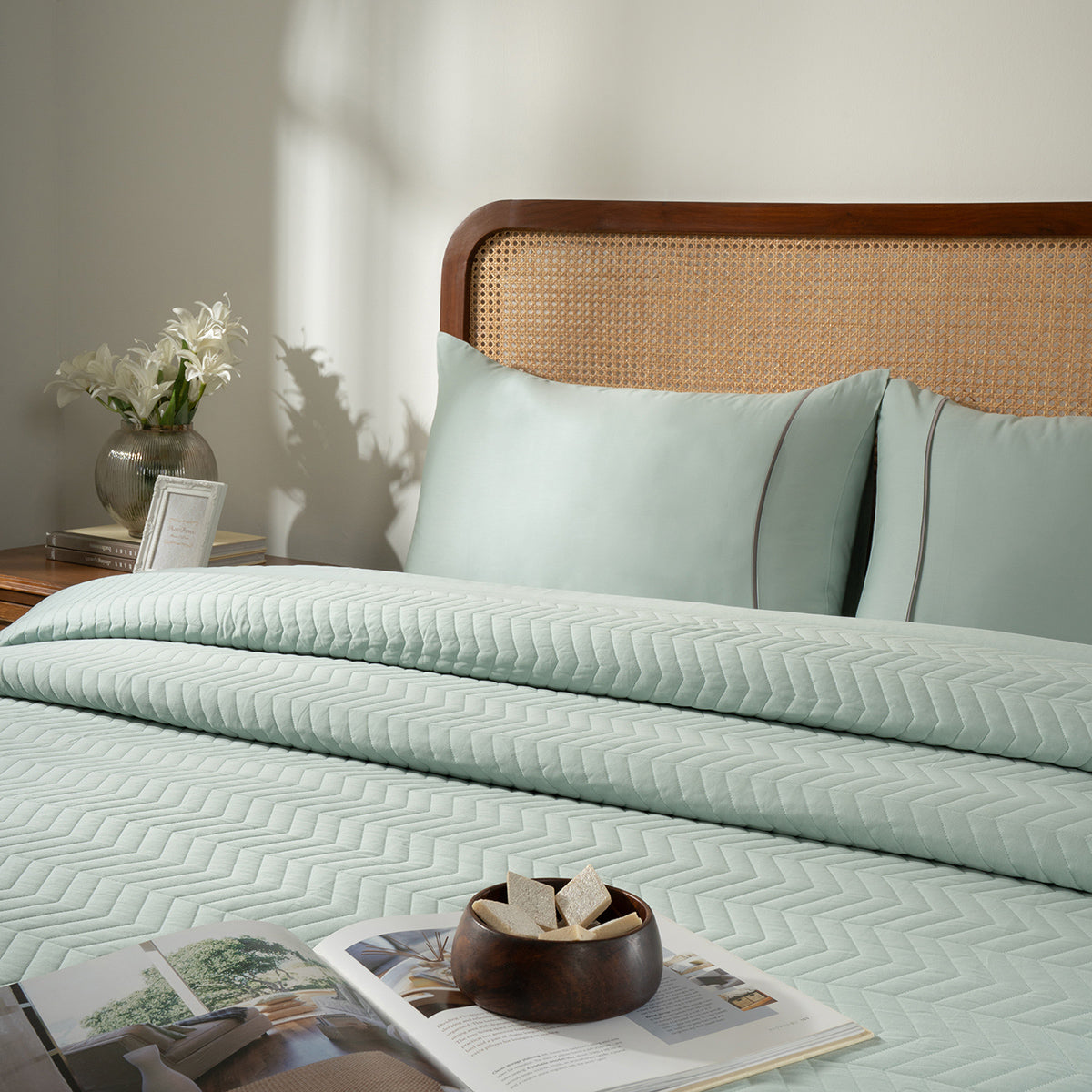 Colorart Penelope AC Quilt Set/Quilted Bed Cover Set/Comforter Misty Aqua