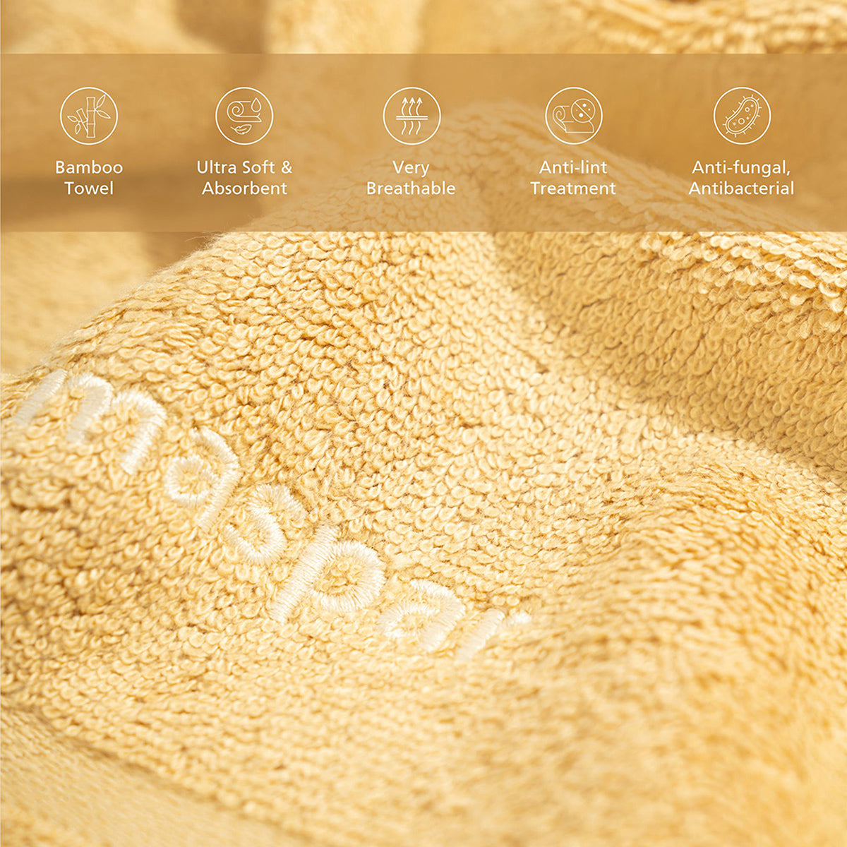 Bamboo 6PC Towel Set Extra Luxury and Super Softness with anti lint treatment Serene Haven Amor Yellow