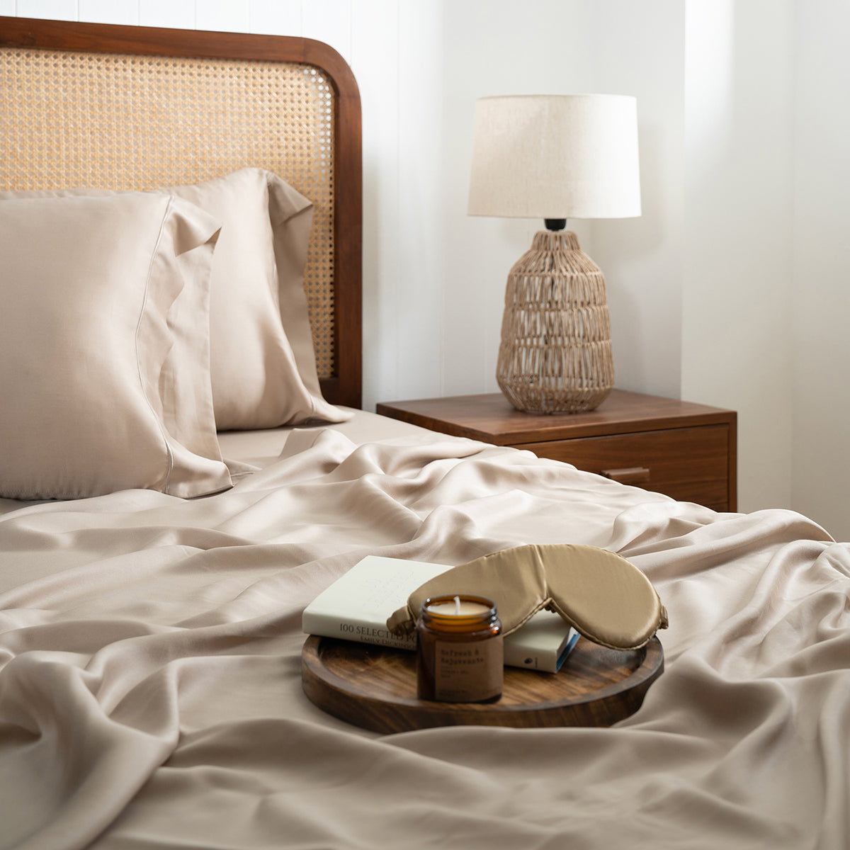 100% Tencel™ Solid Bedsheet with Pillow Case Serene Haven Noemi Neutral