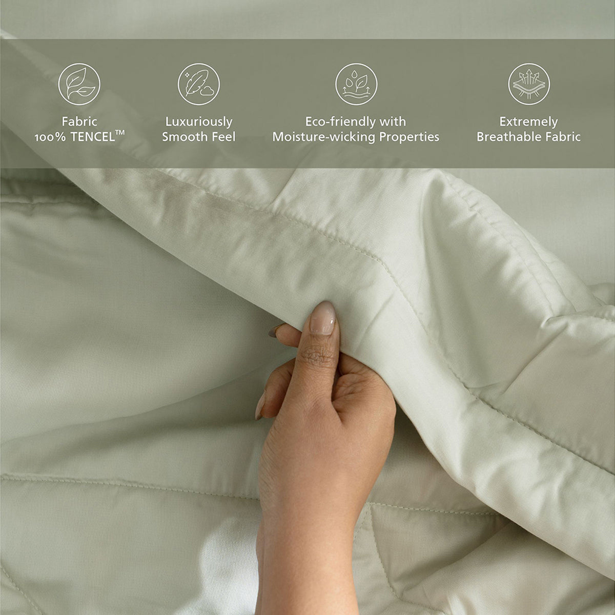 Fabric 100% Tencel™ Super Soft Quilt/Quilted Bed Cover Serene Haven Noemi Green