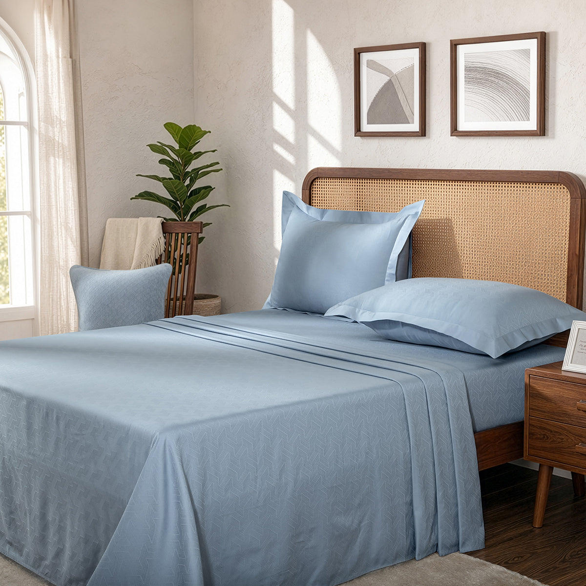 Bedsheet with Pillow Case Habitat 100% Cotton Jacquard Blue