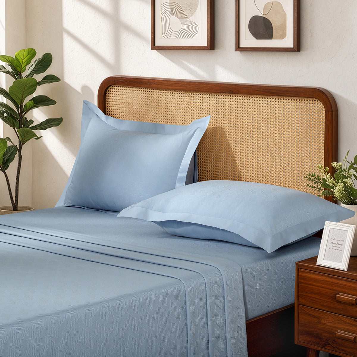 Bedsheet with Pillow Case Habitat 100% Cotton Jacquard Blue