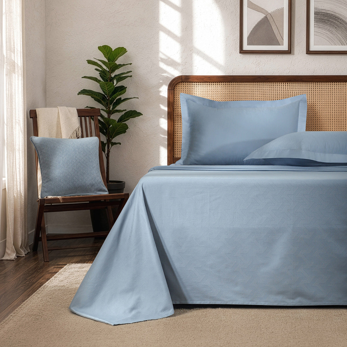 Bedsheet with Pillow Case Habitat 100% Cotton Jacquard Blue