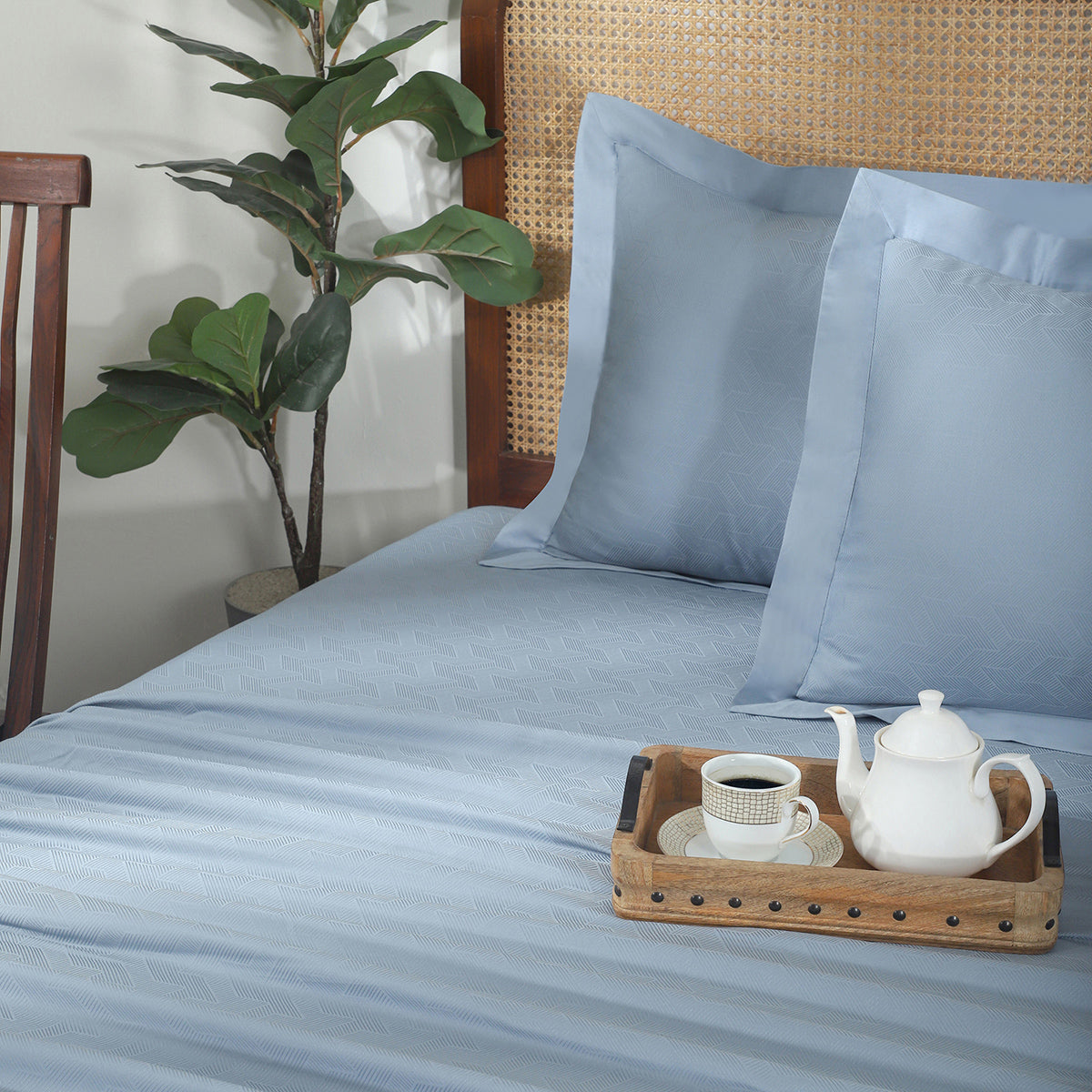 Bedsheet with Pillow Case Habitat 100% Cotton Jacquard Blue