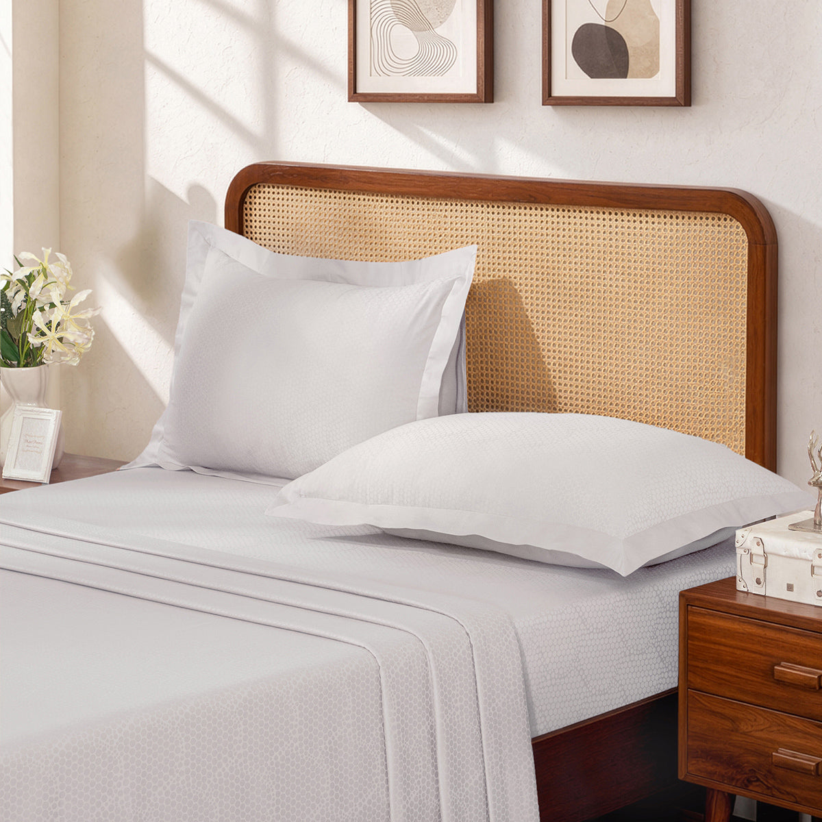 Bedsheet with Pillow Case Setai 100% Cotton Jacquard White