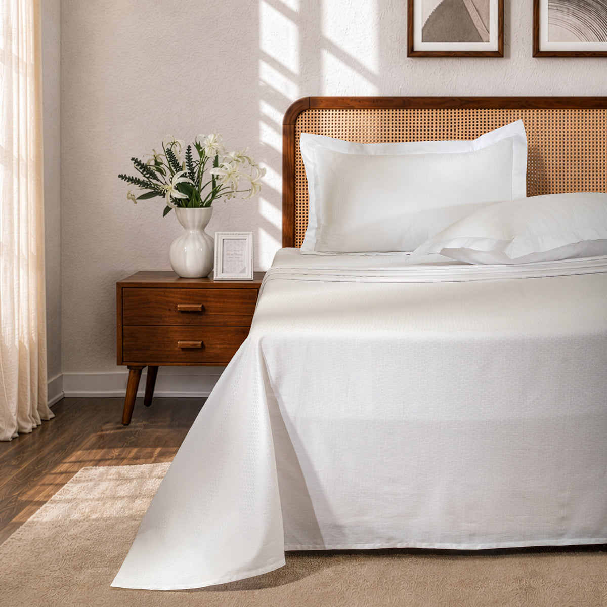 Bedsheet with Pillow Case Setai 100% Cotton Jacquard White