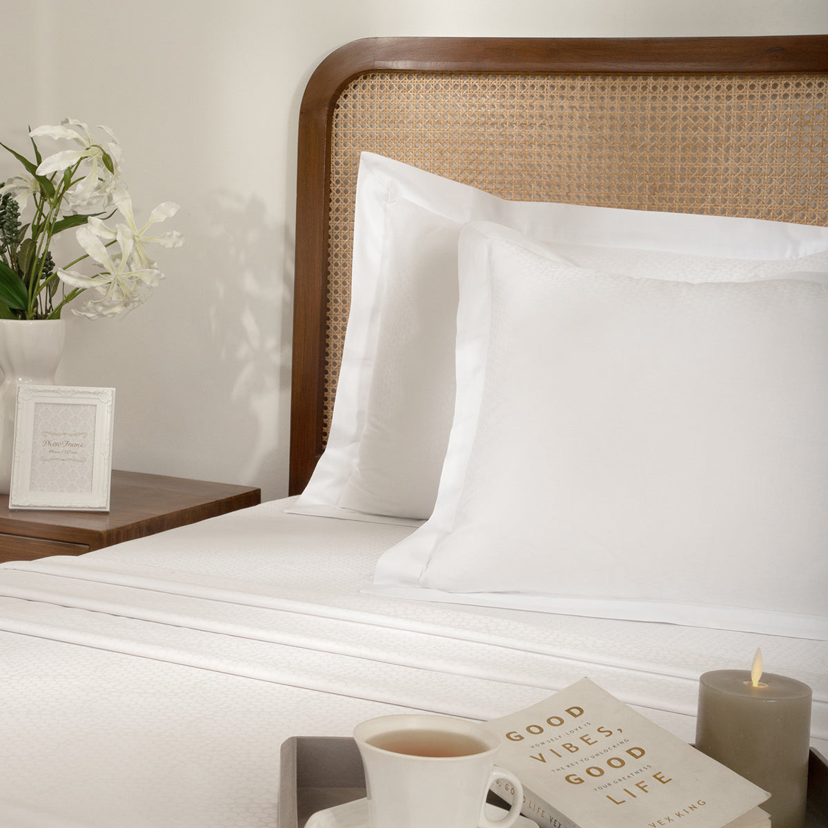 Bedsheet with Pillow Case Setai 100% Cotton Jacquard White