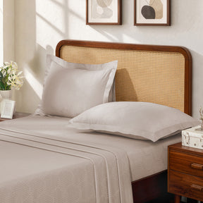 Bedsheet with Pillow Case Setai 100% Cotton Jacquard Beige