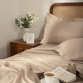 Bedsheet with Pillow Case Setai 100% Cotton Jacquard Beige