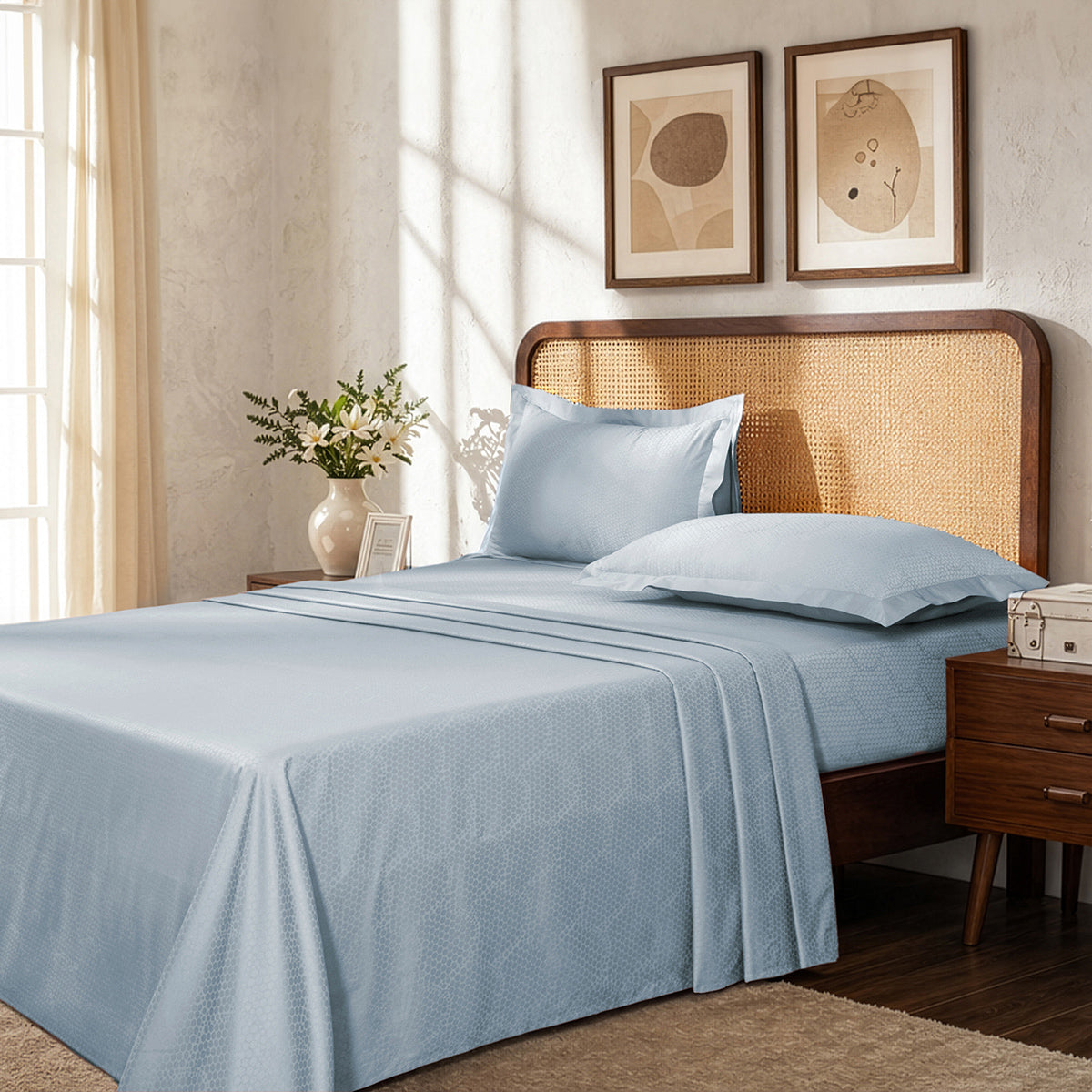 Bedsheet with Pillow Case Setai 100% Cotton Jacquard Blue