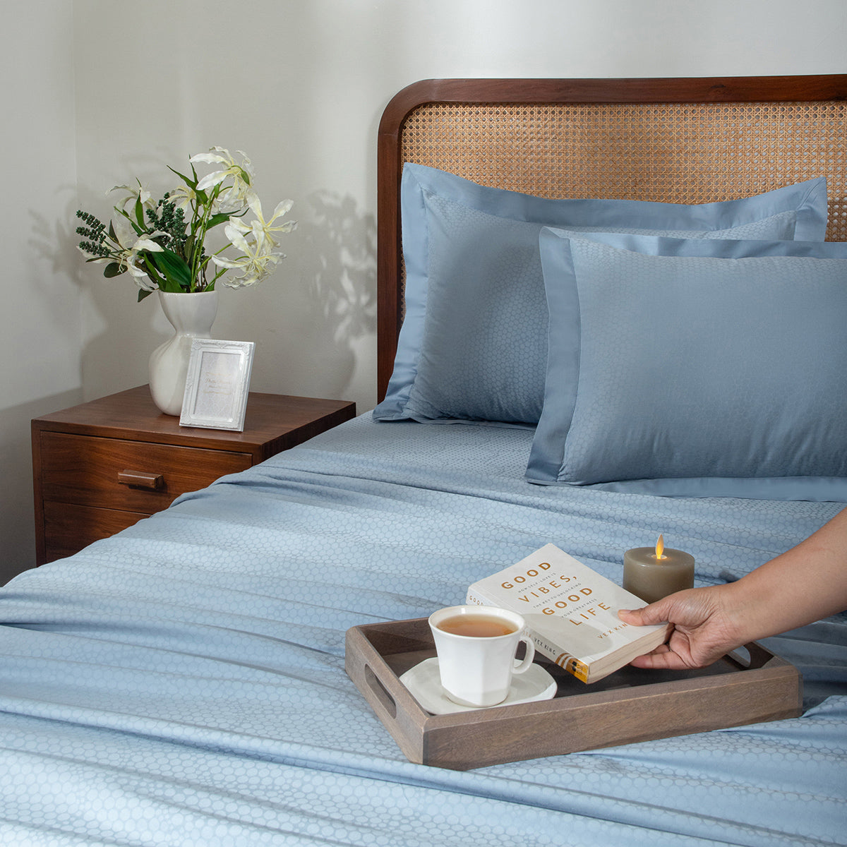 Bedsheet with Pillow Case Setai 100% Cotton Jacquard Blue