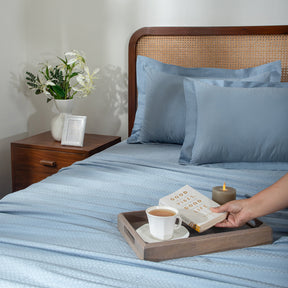Bedsheet with Pillow Case Setai 100% Cotton Jacquard Blue