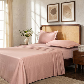 Bedsheet with Pillow Case Setai 100% Cotton Jacquard Blush