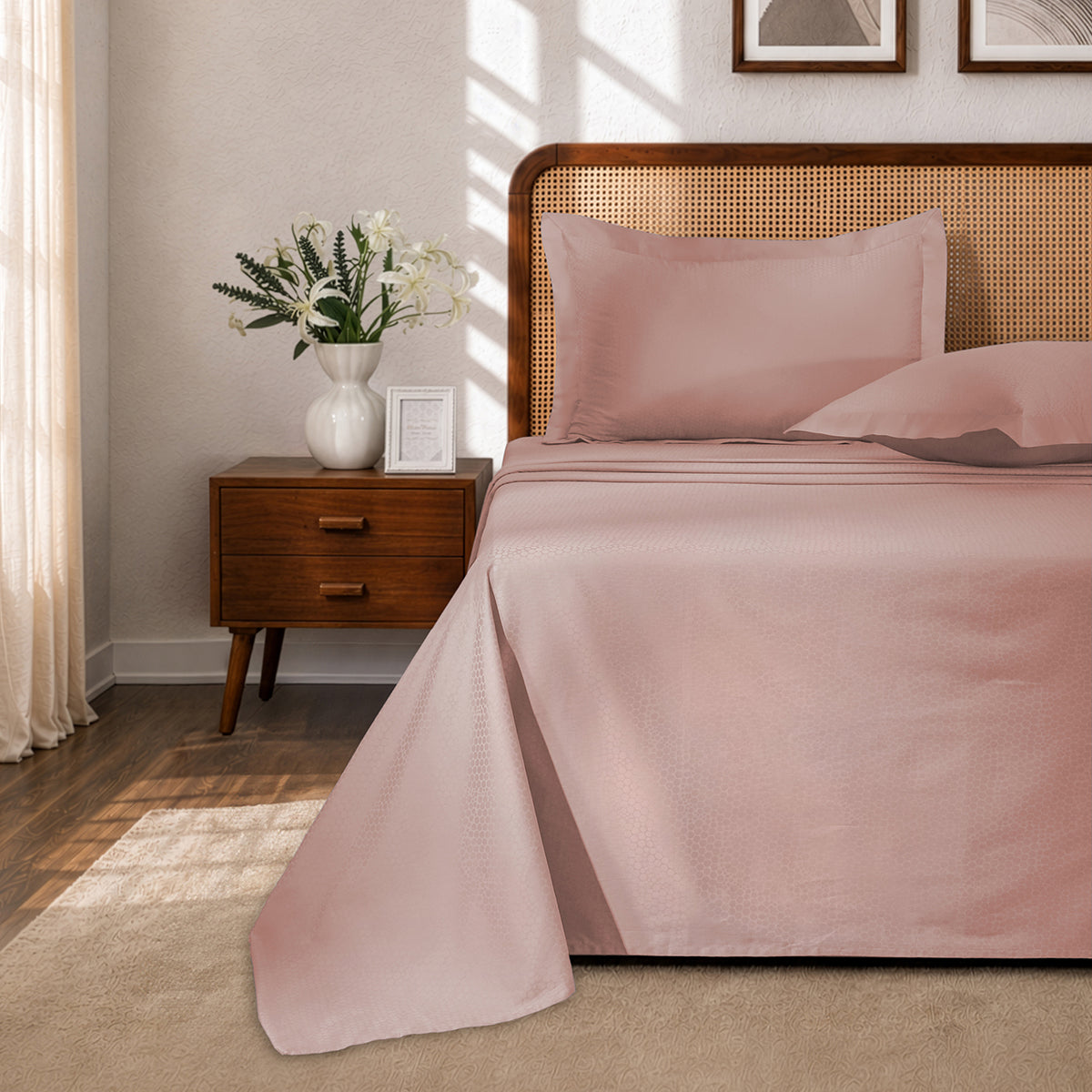 Bedsheet with Pillow Case Setai 100% Cotton Jacquard Blush