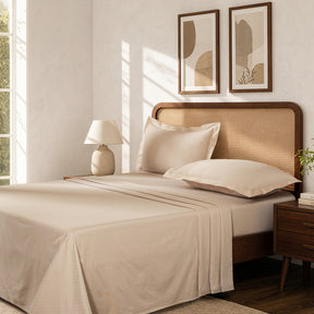 Bedsheet with Pillow Case Fretwork 100% Cotton Jacquard Beige