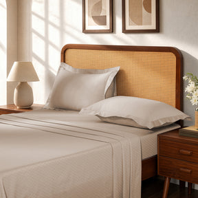 Bedsheet with Pillow Case Fretwork 100% Cotton Jacquard Beige