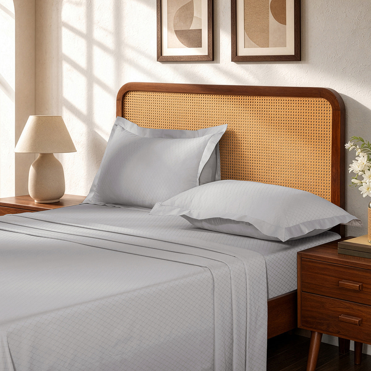 Bedsheet with Pillow Case Fretwork 100% Cotton Jacquard Grey