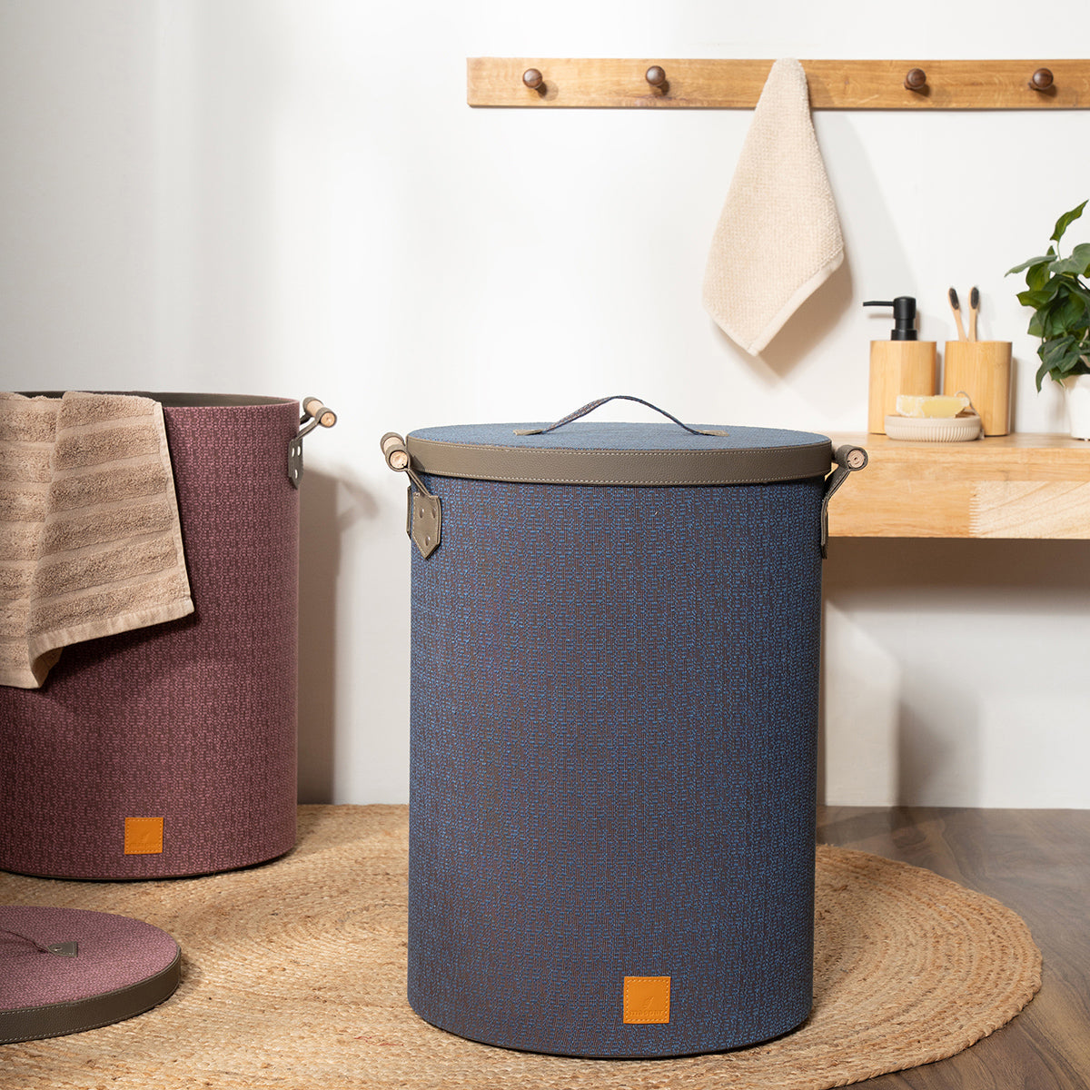 Laundry Basket Wedge Wood Blue 36X36X49.5CM Hazen