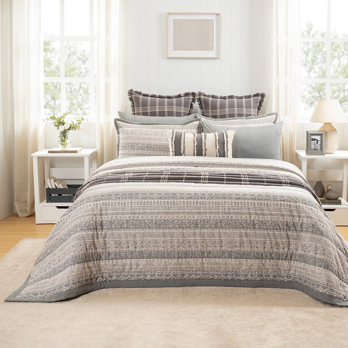 Quilt Set Grey Patternity Print 11Pcs Set Rurban Transit