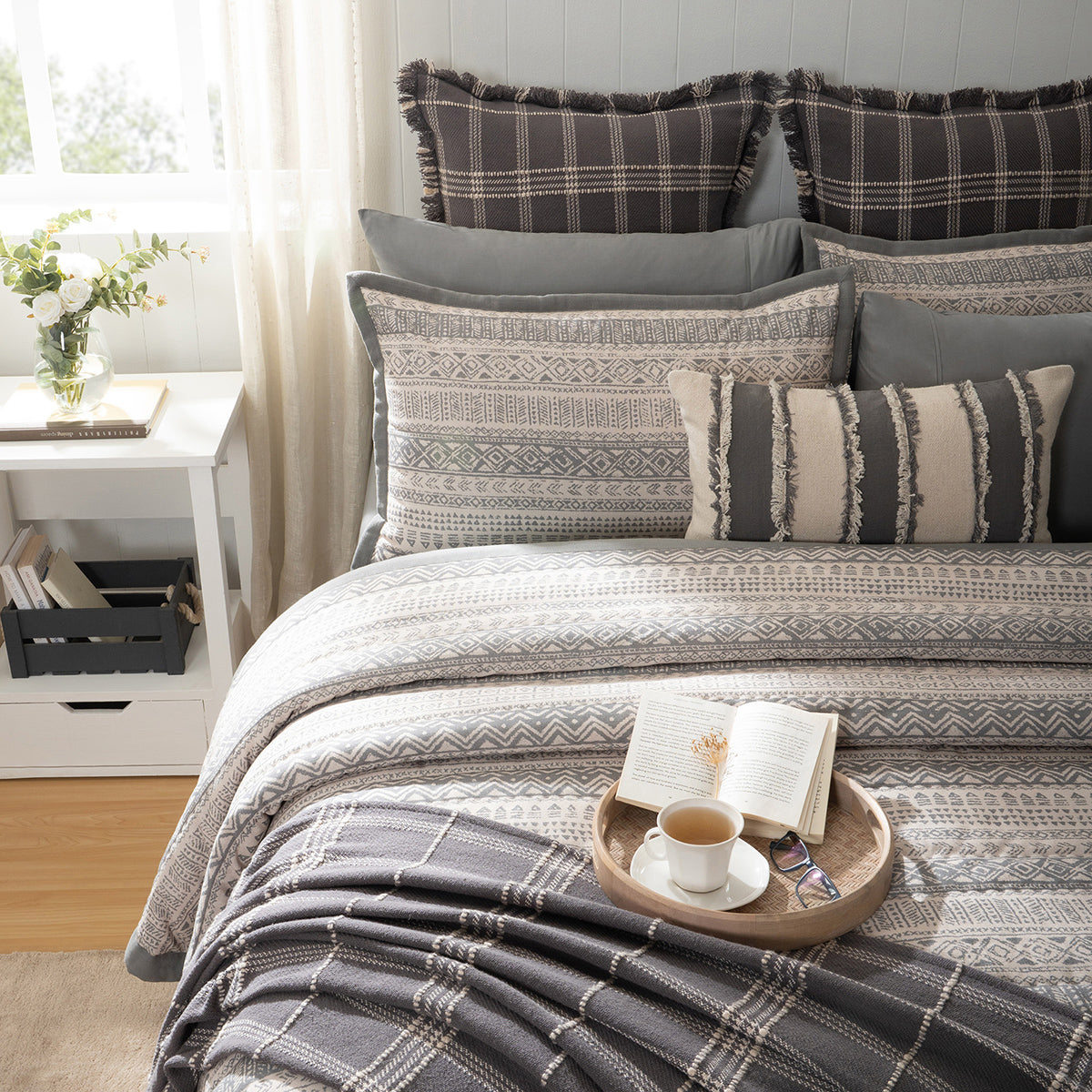 Quilt Set Grey Patternity Print 11Pcs Set Rurban Transit