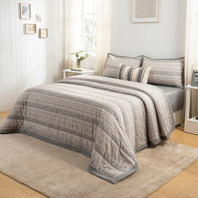 Quilt Set Grey Patternity Print 5Pcs Set Rurban Transit