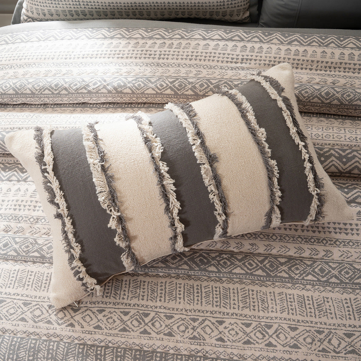 Quilt Set Grey Patternity Print 5Pcs Set Rurban Transit