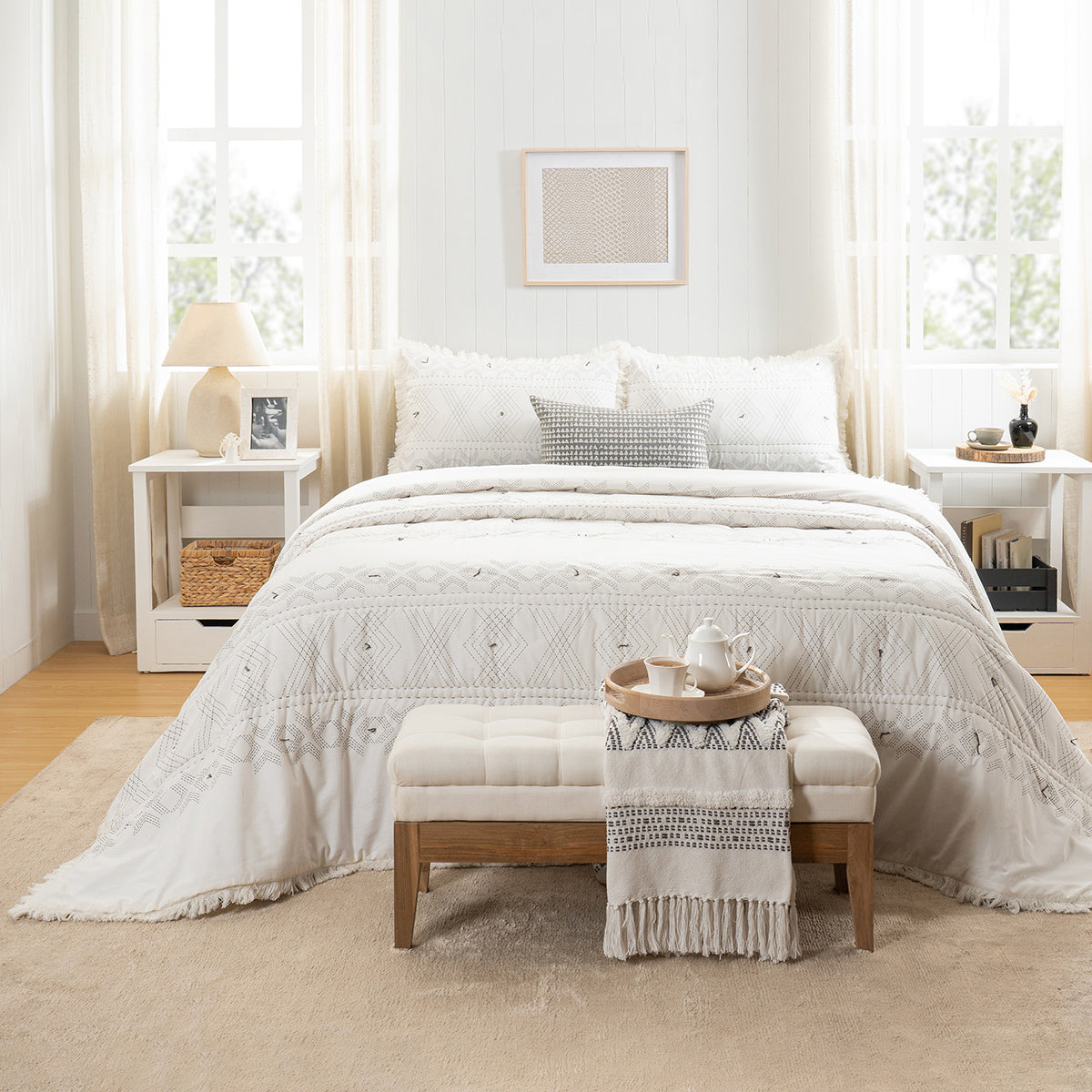 Quilt Set Grey Channel Stitch 5Pcs Set Rurban Transit