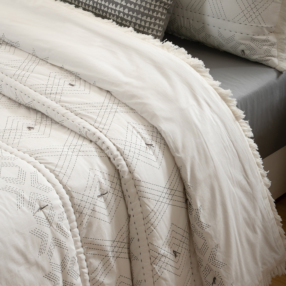 Quilt Set Grey Channel Stitch 5Pcs Set Rurban Transit