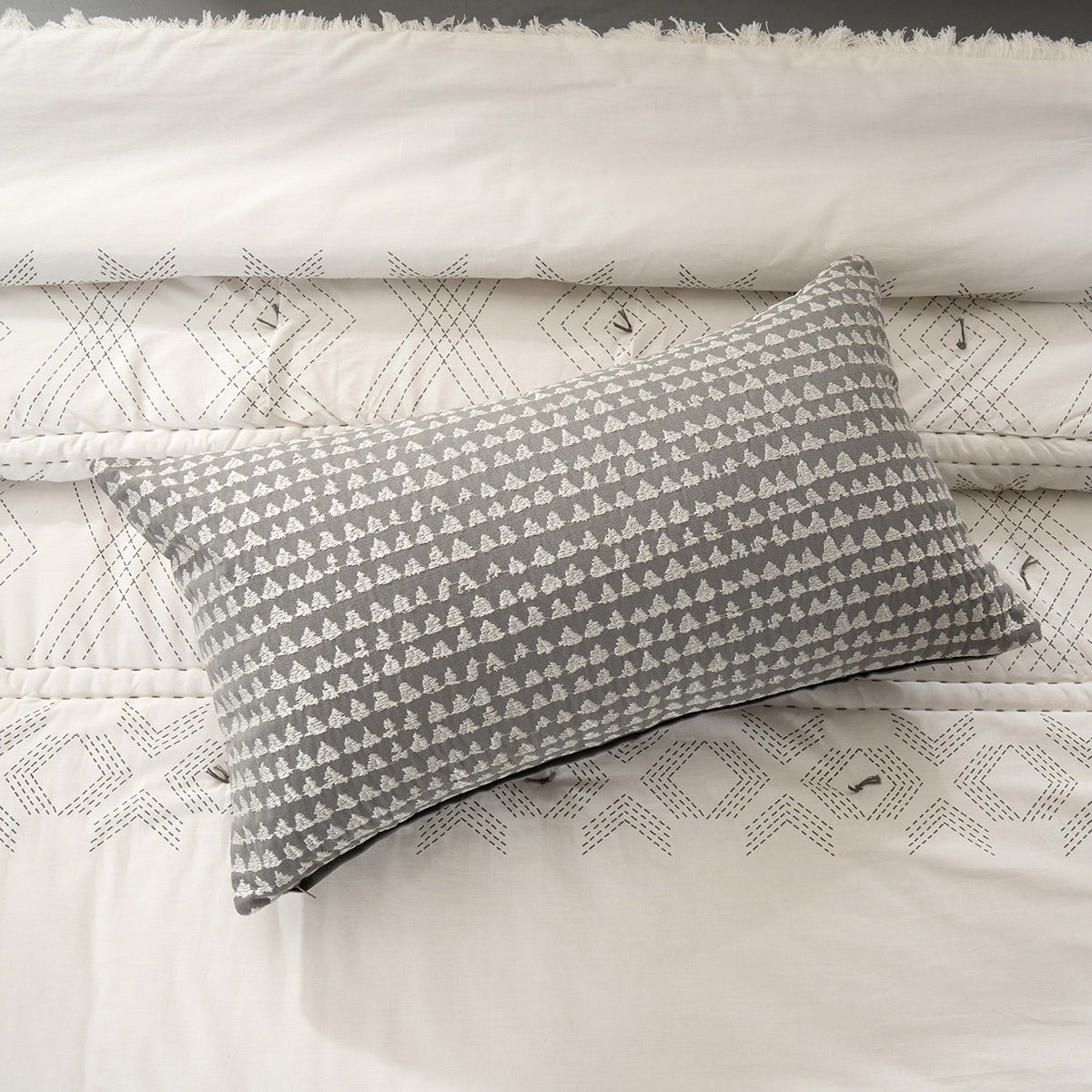 Quilt Set Grey Channel Stitch 5Pcs Set Rurban Transit