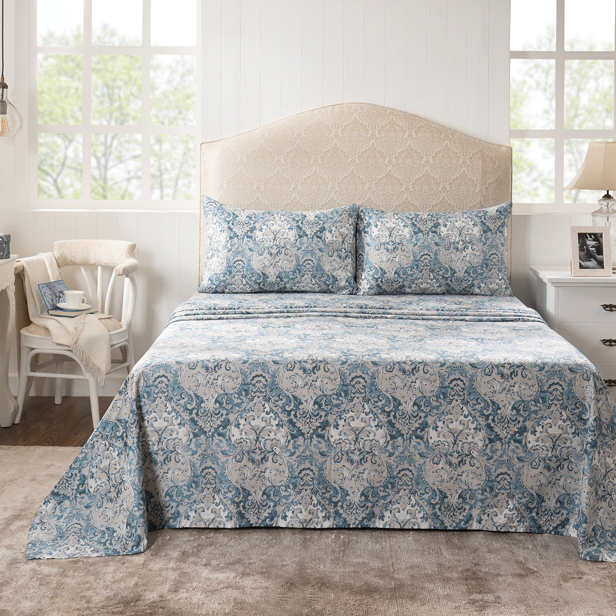 Bedsheet with Pillow Case 100% Cotton Blue Aquarelle Imperial Grace