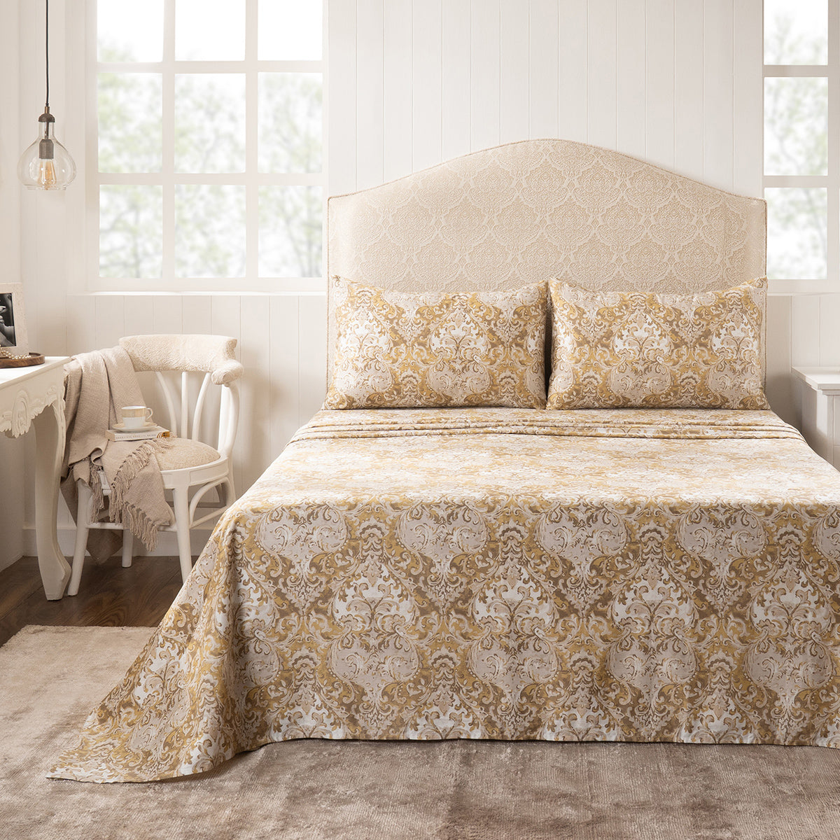 Bedsheet with Pillow Case 100% Cotton Gold Aquarelle Imperial Grace