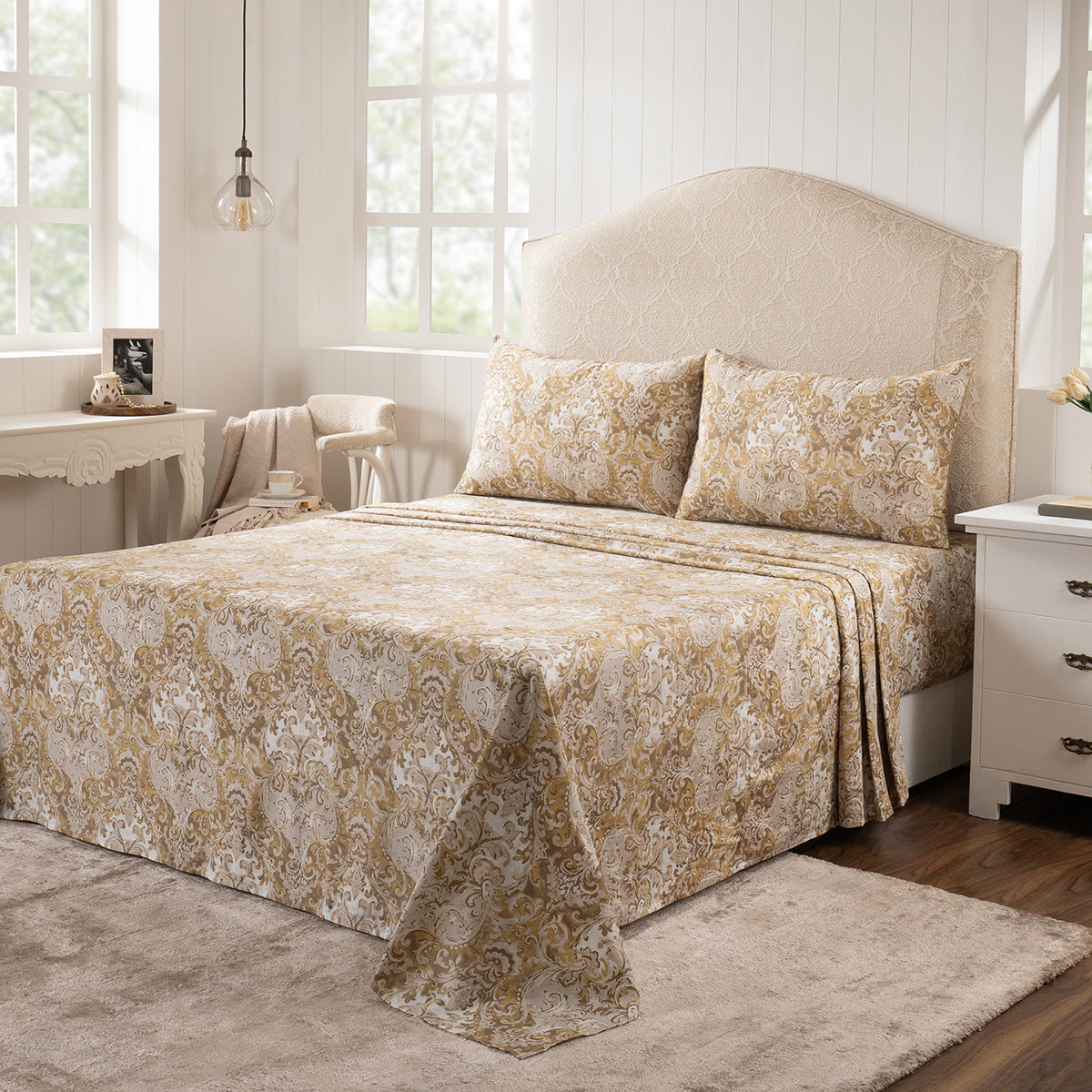 Bedsheet with Pillow Case 100% Cotton Gold Aquarelle Imperial Grace