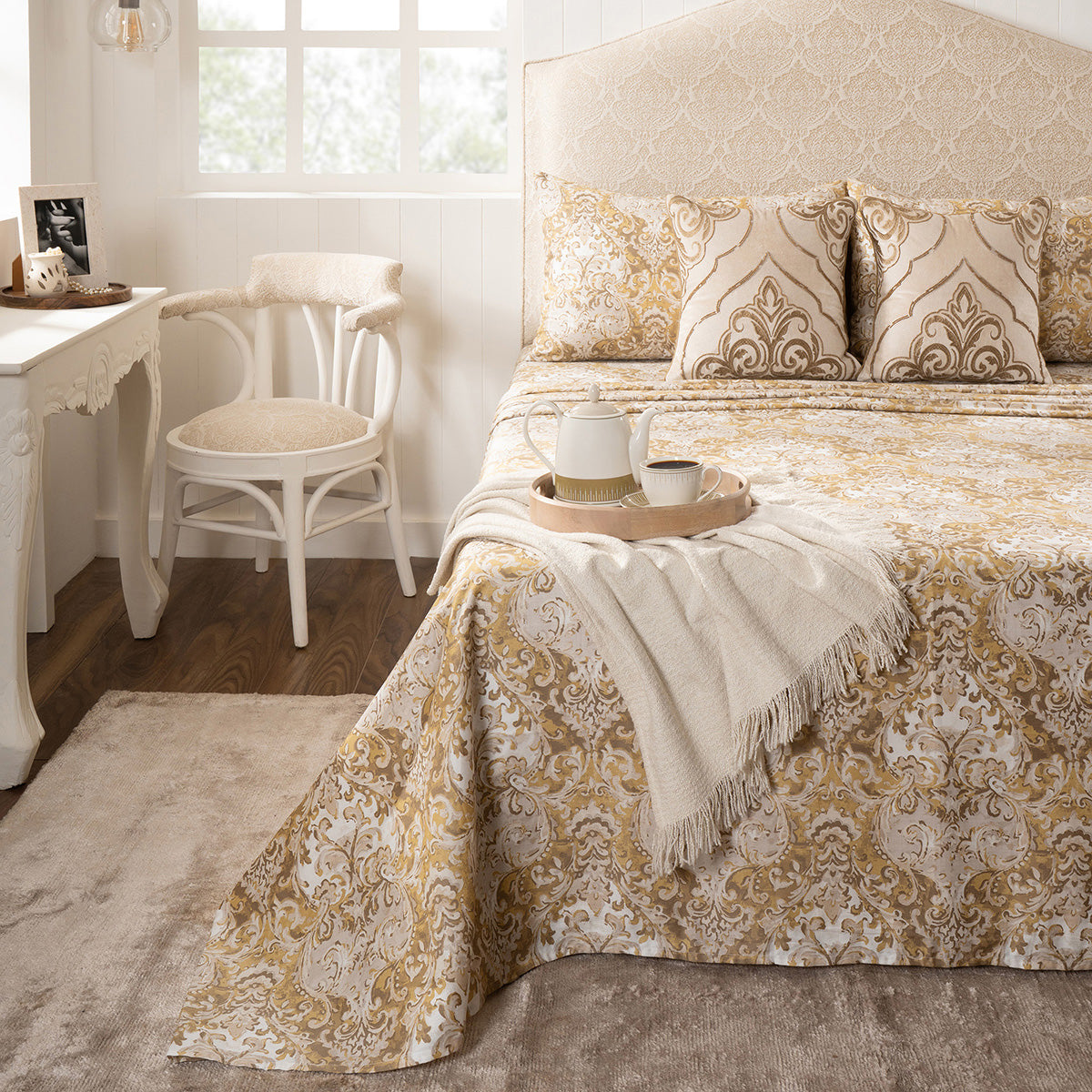 Bedsheet with Pillow Case 100% Cotton Gold Aquarelle Imperial Grace