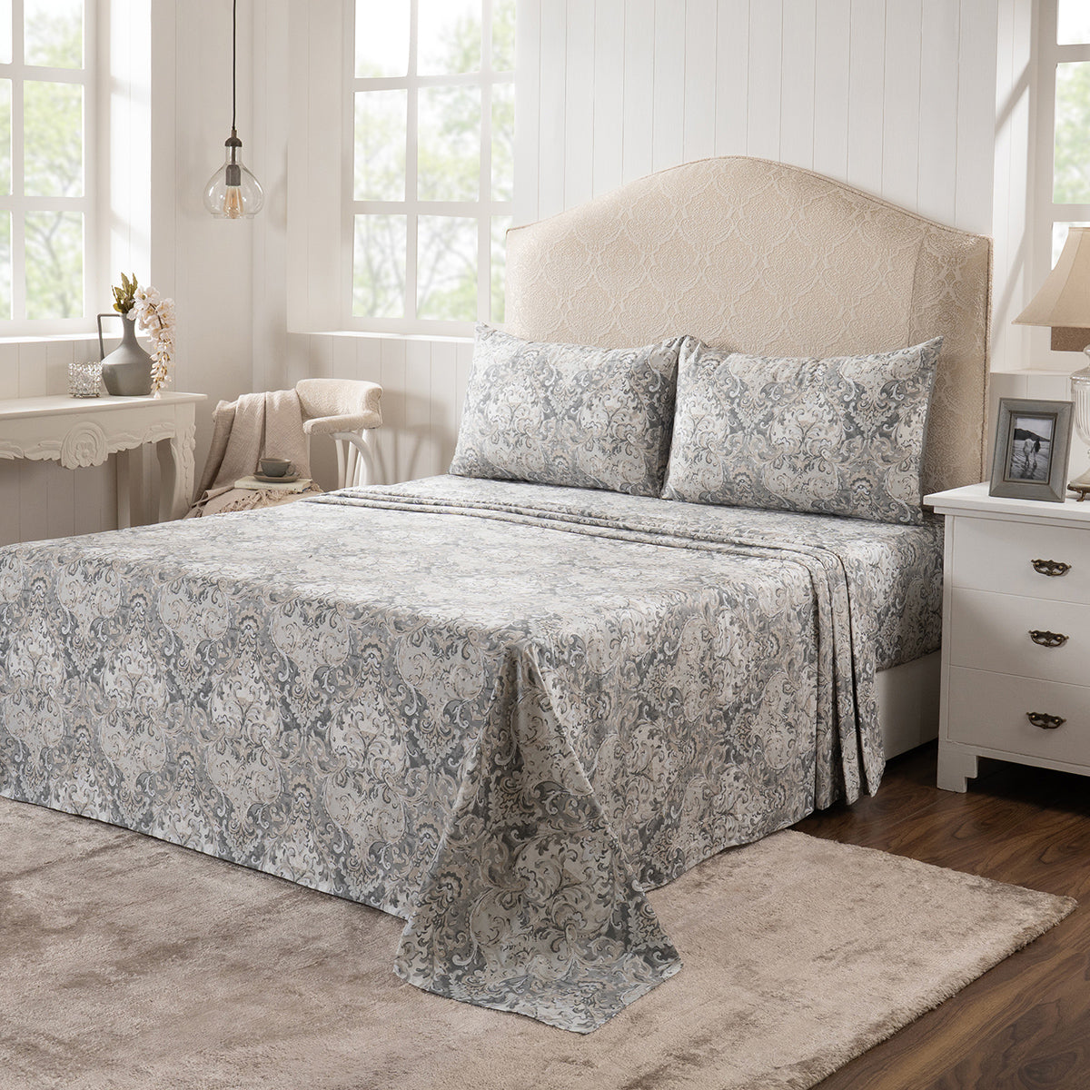 Bedsheet with Pillow Case 100% Cotton Grey Aquarelle Imperial Grace