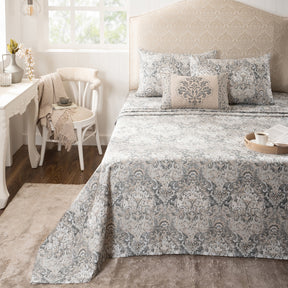 Bedsheet with Pillow Case 100% Cotton Grey Aquarelle Imperial Grace