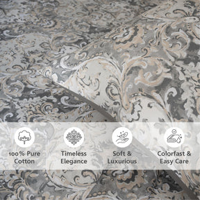 Bedsheet with Pillow Case 100% Cotton Grey Aquarelle Imperial Grace